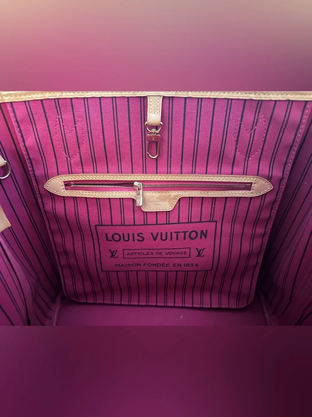 Louis Vuitton Brown Monogram Canvas Neverfull PM Tote with Magenta Interior - Picture 12 of 15